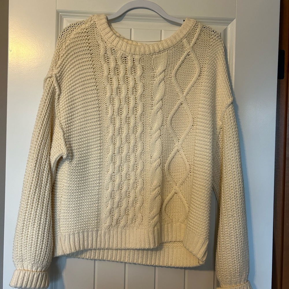 Free People Dream Cable Crewneck Sweater